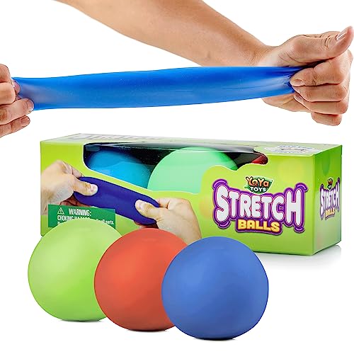 YoYa Toys Pull, Stretch and Squeeze Stress Balls - 3 Balls, Elastic Sensory Balls for Stress and Anxiety Relief, Autism and Special Needs Toys, Calming Fidgets for Kids and Adults, Ideal for Classroom - Stretch Pack of 3