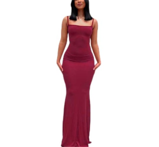 acelyn Sexy Spaghetti Strap Maxi Dress Sleeveless Casual Party Club Bodycon Dresses for Women - X-Large - Wine Red 24