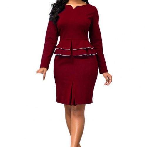 Conjunto Formal de dos piezas para mujer, falda ajustada con volantes, faldas de tubo de Color sólido, trajes de negocios, traje de oficina - AliExpress 