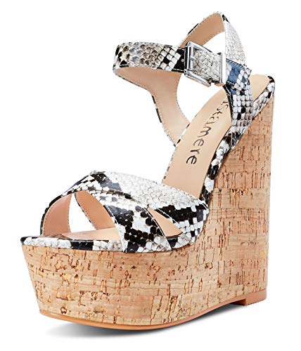 Castamere Womens High-heel Platform Wedge Heel Sandals Slingback Sexy Ankle Strap Open Toe 16CM Heels - 11 - Beige Snake Pattern