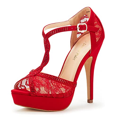 DREAM PAIRS Women's Heeled Sandals Pump - 11 - Red