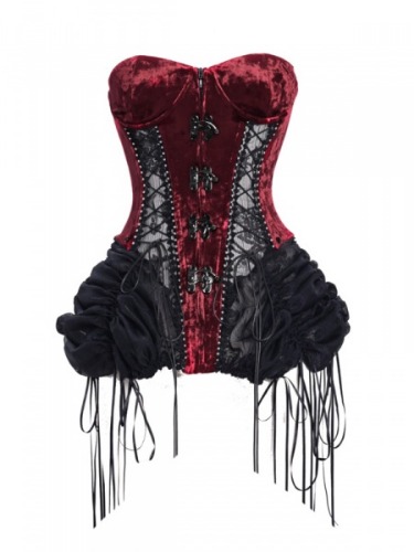 [$67.25]Gothic Black and Red Bustier Corset Lace-up Top Drawstring Hem