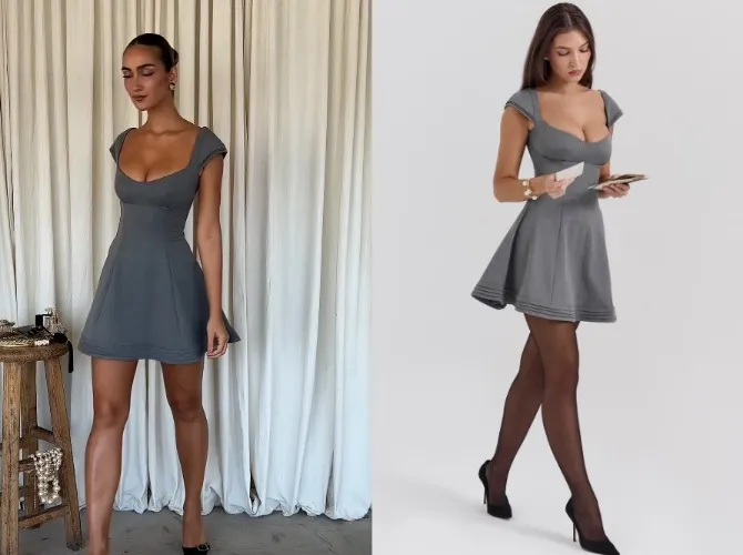 CHERI FRENCH GREY FITTED MINI DRESS