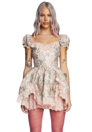 Tea And Circumstance Brocade Mini Dress - Pink | PINK / Medium