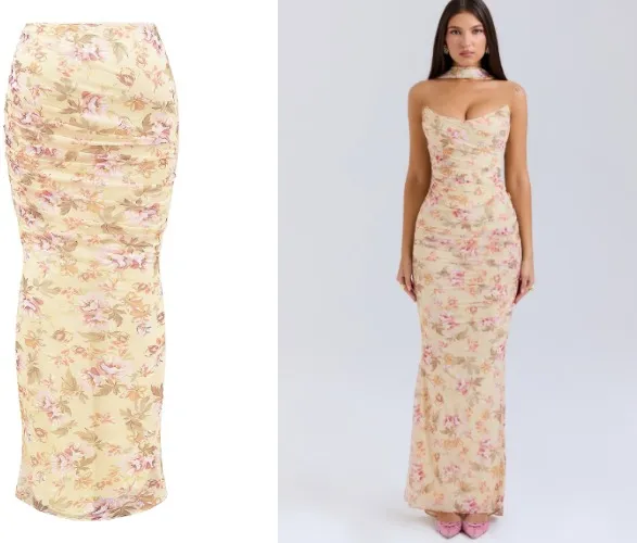 CASSIDY HONEYFLOWER PRINT FLUTE HEM MAXI SKIRT