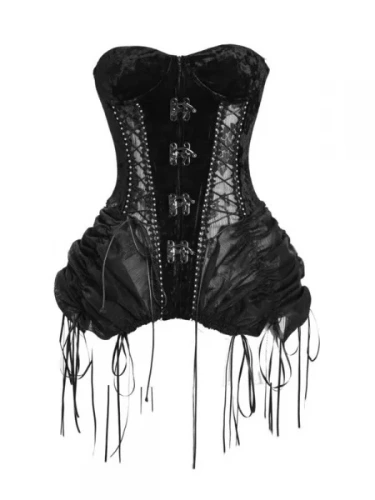 [$67.25]Gothic Black Bustier Corset Lace-up Top Drawstring Hem