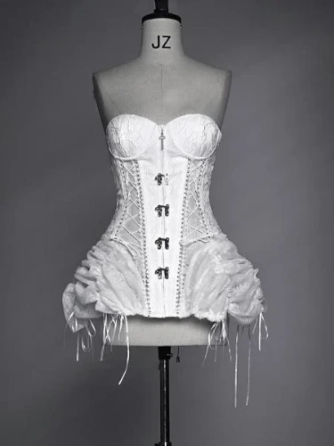 [$67.25]Gothic White Bustier Corset Top Lace-up Details