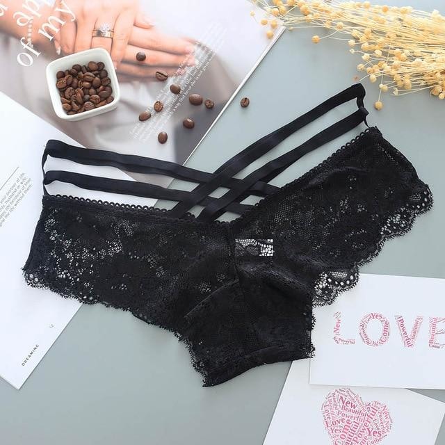 Lace Harness Panties - Black