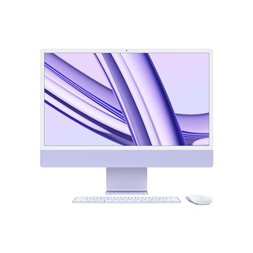 Apple 2023 iMac All-in-One Desktop Computer with M3 chip: 8-core CPU, 10-core GPU, 24-inch Retina Display, 8GB Unified Memory, 256GB SSD Storage, Matching Accessories. Works with iPhone/iPad; Purple - 10-core GPU - 256GB - Purple - Without AppleCare+