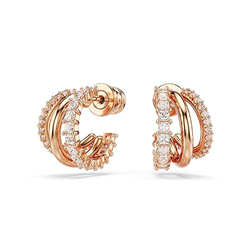 Swarovski Hyperbola hoop earrings, Mixed cuts, Mini, White, Rose gold-tone plated - Rose gold-tone plated