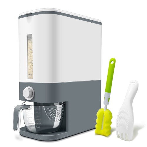 Lenwi 25 Lbs Rice Dispenser, Large Cereal Dry Food Storage Containers with Measuring Cup,BPA-Free Household for Kitchen Pantry Organization-Grey - Grey