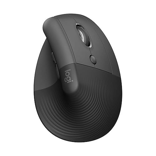 Logitech Lift Vertical Ergonomic Mouse, Wireless, Bluetooth or Logi Bolt USB receiver, Quiet clicks, 4 buttons, compatible with Windows/macOS/iPadOS, Laptop, PC - Graphite - Right-Handed - Mouse - Graphite