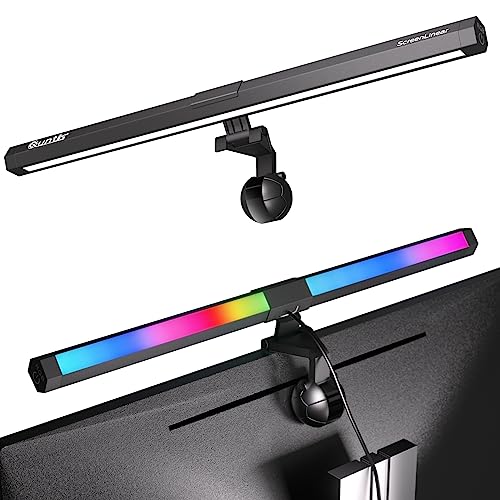 Quntis Monitor Light RGB Backlight, Eye-Care Dual Light Computer Light Bar Gaming Home Office Desk Lamp, 15 Modes Dimmable Backlight, 3 Color Temperature Adjustable Brightness, Ra95 Screen Light Bar - RGB Backlight