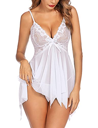 Avidlove Lingerie for Women Lace Babydoll Sleepwear Boudoir Outfits Plus Size Langeray XS-5XL - B-white - XX-Large