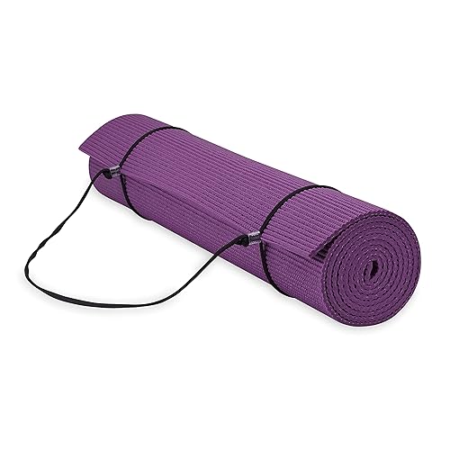 Gaiam Essentials Premium Yoga Mat with Yoga Mat Carrier Sling (72"L x 24"W x 1/4 Inch Thick) - Purple