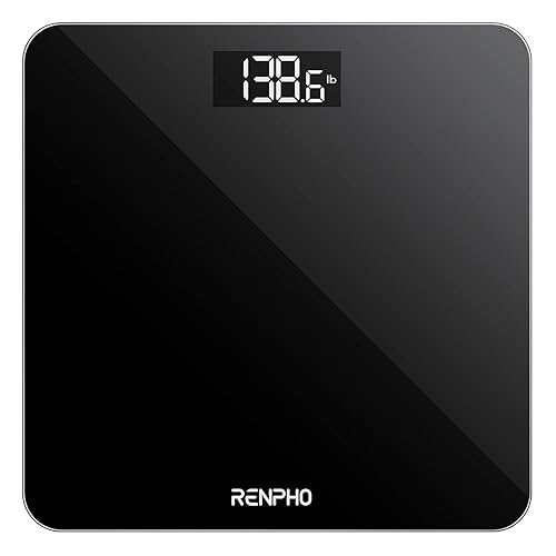 RENPHO Scale for Body Weight, Digital Bathroom Scale with Backlit LED Display, Highly Accurate & Measures Weight up to 400 lb/180kg, Batteries Included, Black-Core 1S - Black - 10.2"/260mm