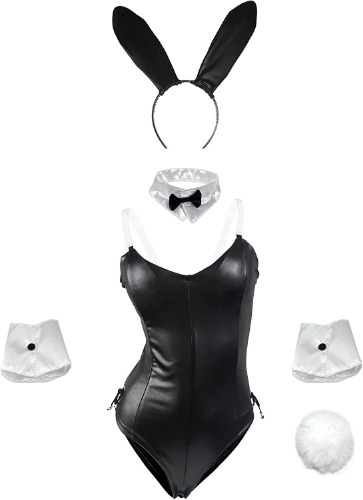 paloli Women Mai Sakurajima Cosplay Costume, One Piece Sexy Bunny Girl Bodysuit Set - Black XX-Large