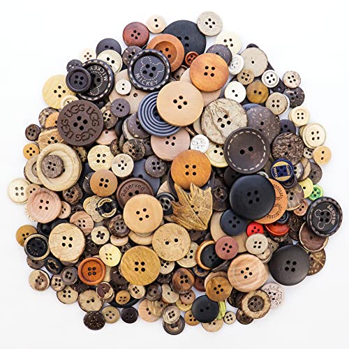 TCOTBE 600 Pcs Assorted Sizes Wooden Buttons Mixed Colors Coconut Shell Wood Handmade Buttons Ornament Buttons for Sewing Decorations DIY Arts and Crafts Manual Button Painting