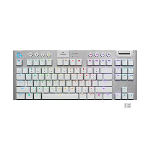 Logitech G915 TKL Tenkeyless Lightspeed Wireless RGB Mechanical Gaming Keyboard, Low Profile Switch Options, Lightsync RGB, Advanced Wireless and Bluetooth Support - Tactile, White - White - TKL - Wireless - Tactile