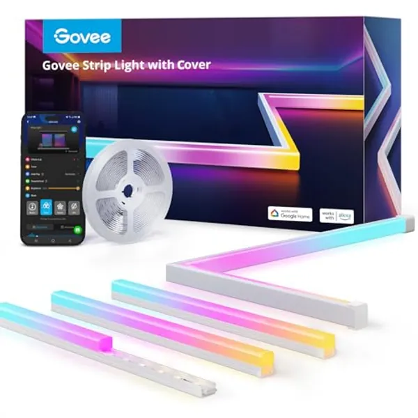 Govee RGBIC LED Strip Lights 16.4ft with Covers, Smart LED Lights Work with Alexa and Google Assistant, LED Diffuser Channel with LED Lights for Bedroom, Skirting Lines, Studio, Cabinet