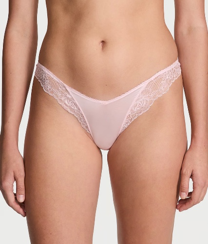 Rose Lace-Trim High-Leg Thong Panty