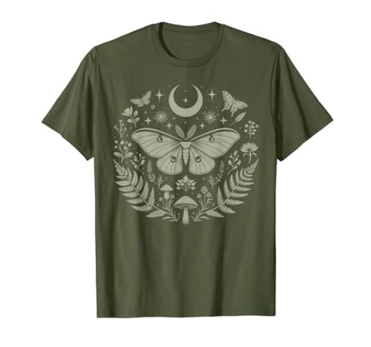 Therian Grunge Fairycore Aesthetic Luna Moth Cottagecore T-Shirt - Women - Olive Green - 3X-Large