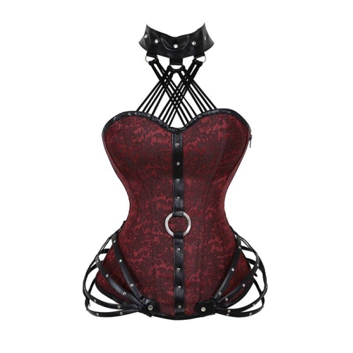 Corsetto da Donna - Rosso Steampunk Corsetto Gotico Abbigliamento Gilet Vita Allenatore Corsetti Steampunk Modellazione Cinturino Corpo Acciaio Ossato Dimagrimento Corselet