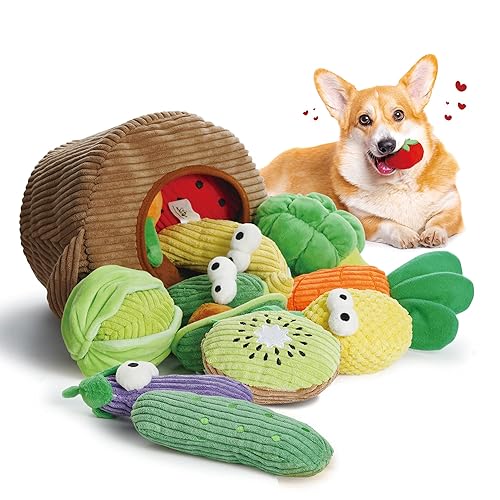 Nocciola 15 Pack Grocery Bag Fruits and Vegetables Crinkle Dog Squeaky Toys, Small Dog Toys for Aggressive Chewers, Durable Plush Christmas Dog Toys for Small Medium Size Dogs, Puppy Dog Chew Toys - 15 PCS Vegetable
