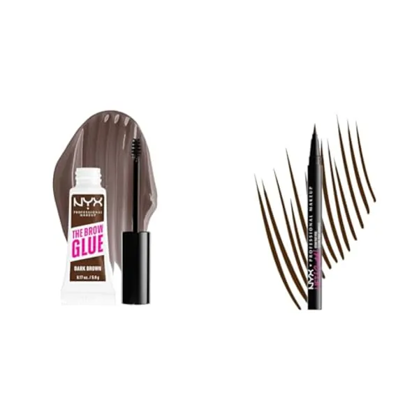 NYX PROFESSIONAL MAKEUP The Brow Glue, Extreme Hold Tinted Eyebrow Gel - Dark Brown & Lift & Snatch Brow Tint Pen, Espresso