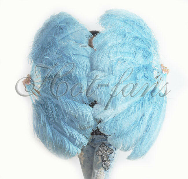 A pair Sky blue Single layer Feather fan 24"x 41" | Default Title