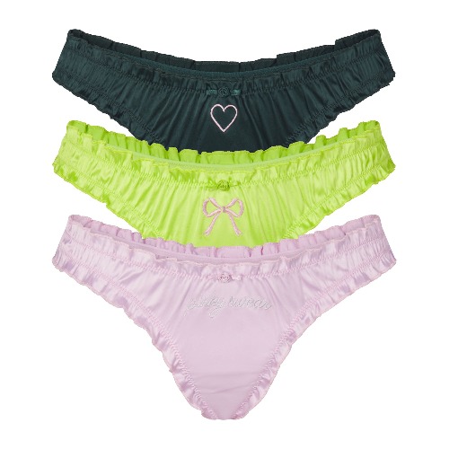 SKIMS SLEEPOVER SATIN THONG PACK | ACID LIME MULTI