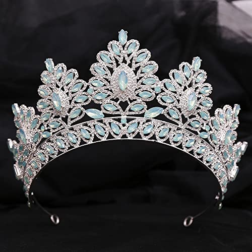 Women's Fashion Headbands 12 Colors Princess Opal Crystal Tiara Crown Elegant Queen Tiara Wedding Party Hair Dress Accessories Jewelry (Color : Green Opal Silver) - Clear,Green,Silver