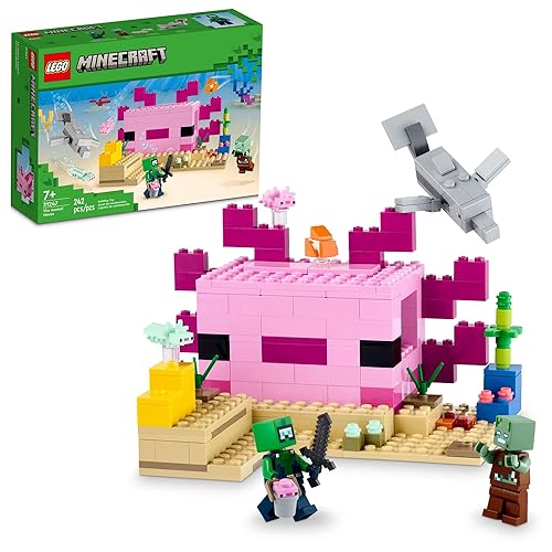 LEGO Minecraft The Axolotl House 21247 Building Toy Set, Creative Adventures at a Colorful Underwater Base, Includes a Diver Explorer, Dolphin, Drowned and More, Minecraft Toy for 7 Year Old Kids - No Color