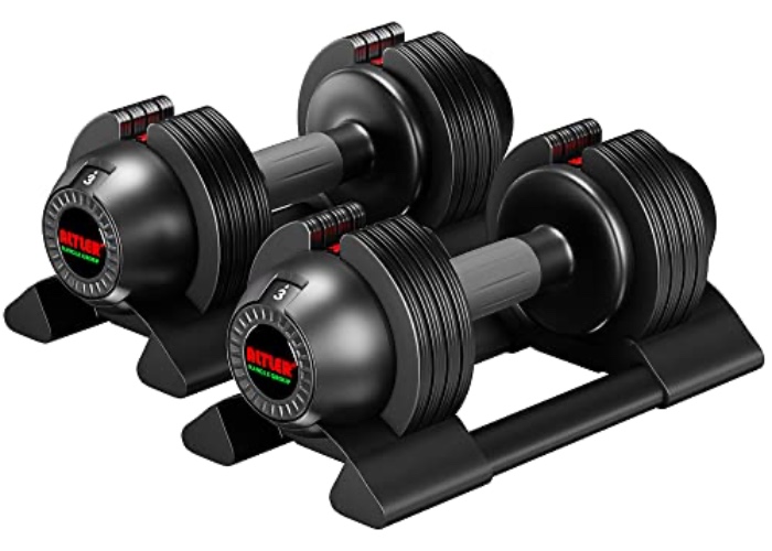ALTLER Adjustable Dumbbell, 22lb/44lb/52lb Dumbbell Set with Tray for Workout Strength Training Fitness, Adjustable Weight Dial Dumbbell with Anti-Slip Handle and Weight Plate for Home Exercise - 22LBS-Pair
