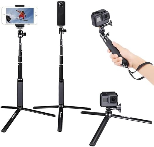 Smatree Selfie Stick Telescoping Compatible for G*Pro 12/11/10/Max/9/8/7/6/5/4/3+/3/Session/G*pro(2018)/Ricoh Theta S/V/Samsung Gear360/YI 4K/DJI OSMO Action 4/3/2 Camera