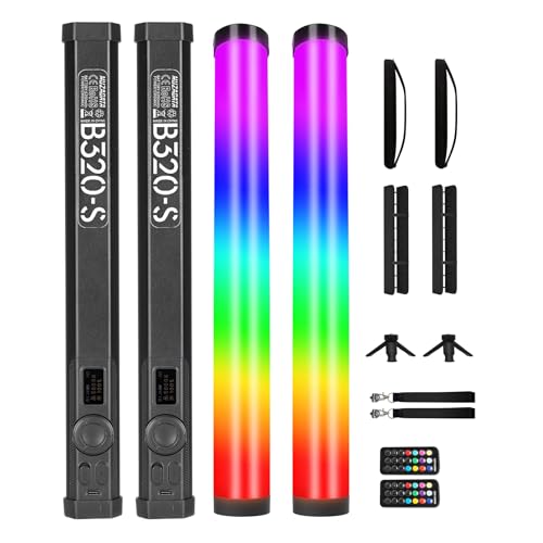 PHOTOOLEX RGB Light Wand with Upgraded Remote Control (2 Pack 2500K-9900K CRI95+ Full-Color RGB Tube Light 5200mAh Rechargeable Battery. Portable Photography Lighting Support Magnetic Attraction. - 12.8*1.5*1.5inch