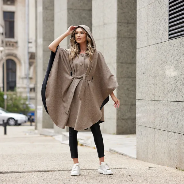 Irish - Donegal Tweed Hooded Belted Cape / Poncho - Camel Fleck Donegal  - Ireland - Handcrafted - Ladies - One Size - Long