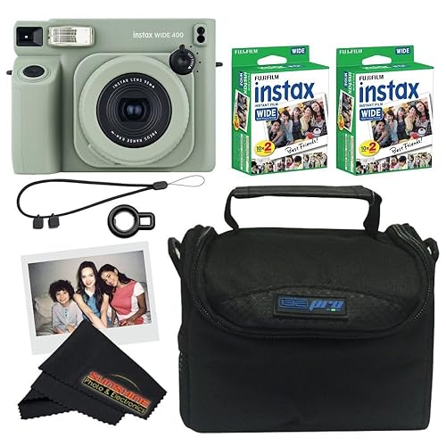 Fujifilm INSTAX Wide 400 Instant Camera - Sage Green (Camera + 2 Wide Twin Packs/Bag) - Camera + 2 Wide Twin Packs/Bag