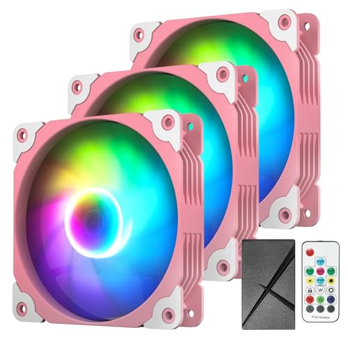 Vetroo 3-Pack Computer Case Fans 120mm Address RGB & PWM Cooling Fans High Performance with Controller Hub - Pink - 3-Pack w/ Hub - Pink