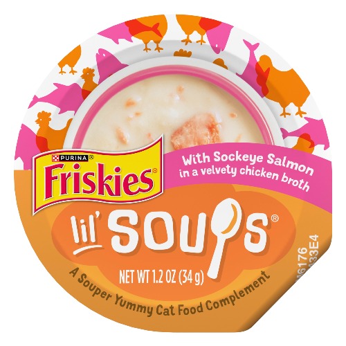 Friskies Lil' Soups Grain Free Cat Food Topper, Sockeye Salmon in Chicken Broth, 1.2 oz., Case of 8