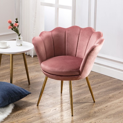 Wahson Sillón Lounge Terciopelo con Patas de Metal Chapadas en Oro, Butacas de Salón para Dormitorio/Tocador/Recepción (Rosa)