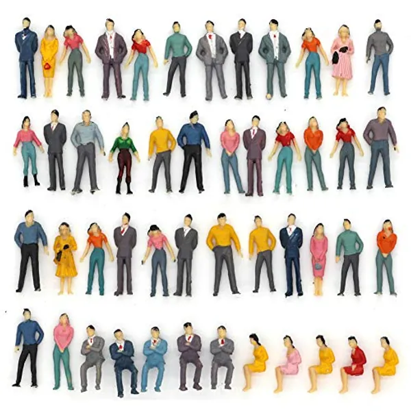 50pcs Building Model Trains Layout 1:50 Painted Figures O Scale Sitting and Standing People Assorted Pose