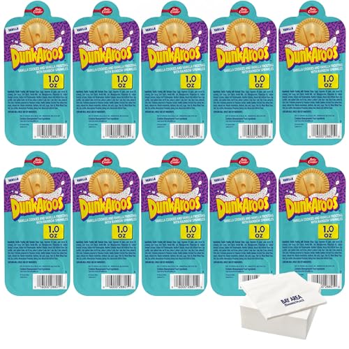 Dunkaroos, Vanilla Cookies and Vanilla Frosting, 1oz Packs, (Pack of 10) with Bay Area Marketplace Napkins