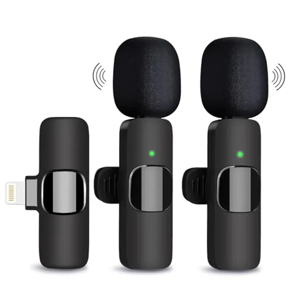 PUYANA Wireless Microphone for iPhone, 2 Pack Dual Wireless Lavalier Microphone for iPhone iPad, Plug and Play, Mini Microphone for Recording, Live Stream, Video Interviews, YouTube, TikTok