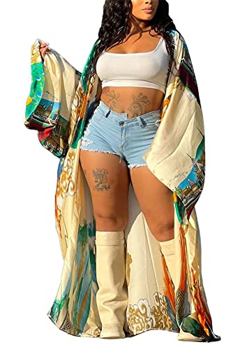 cu4eve Summer Cardigan for Women Lightweight Satin Open Front Long Kimono Swimsuit Cover Ups Silk Robe Plus Size - Green-1