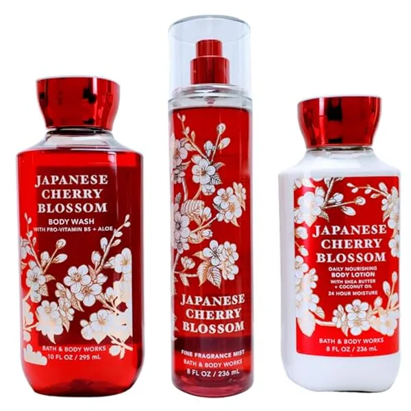 Bath & Body Works Japanese Cherry Blossom Set - Shower Gel 10 oz, Fragrance Mist 8 oz, Body Lotion 8 oz
