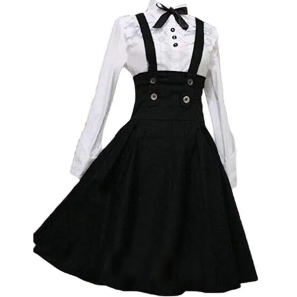 Women's Black Lolita Dress Overalls Plus Size A Line High Waist Brace Skirt Set Anime Maid Outfits Halloween Cosplay Costume - X-Large Black