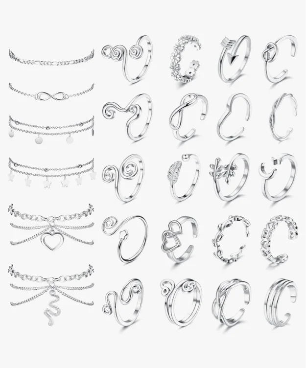 ORAZIO Toe Rings and Ankle Bracelets for Women Silver Rose Gold Plated Anklet Toe Rings Cute Layered Anklets Open Tail Rings Adjustable Beach Foot Jewelry for Summer - Gold Tone