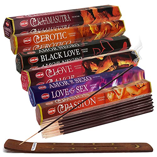 Hem Incense Sticks Variety Pack #24 and Incense Stick Holder Bundle with 6 Love Themed Fragrances - Love