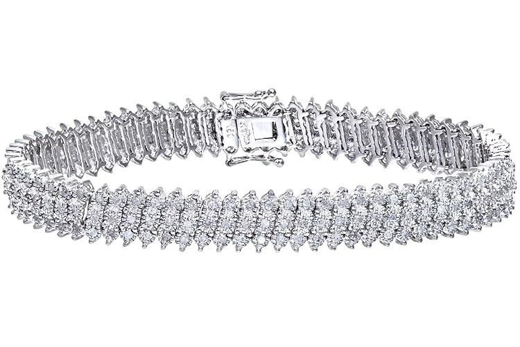 Naava Women's Diamond 3-Row Bracelet, 9 ct White Gold, Prong Setting 1.5 ct Diamond Weight, Model PBC1873